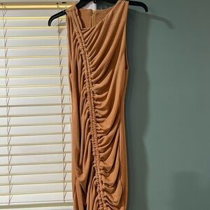 Elegant Tan Ruched Dress